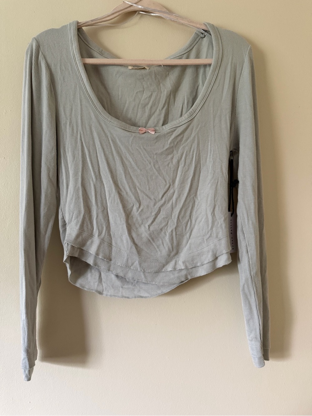 Women's Long Sleeve Scoop Neck Ribbed Top - Sage